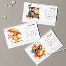Printify eco-friendly desk calendar 2025 with colorful cartoon animal illustrations for October November December