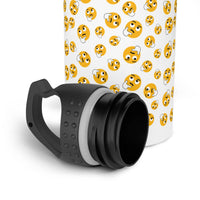 Printify mug with black screw-on lid featuring textured grip and emoji pattern design