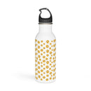 White eco-friendly stainless steel water bottle with yellow emoji pattern and black lid