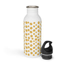 Printify eco-friendly stainless steel water bottle with yellow emoji pattern and black detachable cap