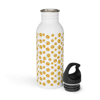 Printify eco-friendly stainless steel water bottle with yellow emoji pattern and black detachable cap