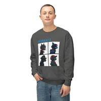 Printify unisex eco-friendly sweatshirt in dark gray with graphic GORIKATZ cat design