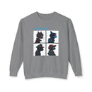 Printify unisex eco-friendly sweatshirt in gray with colorful graphic of four animal profiles