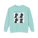Printify unisex eco-friendly sweatshirt in light blue with Gorikatz graphic design