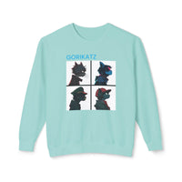 Printify unisex eco-friendly sweatshirt in light blue with Gorikatz graphic design