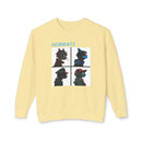 Printify unisex eco-friendly sweatshirt in light yellow with Gorikatz character graphic design