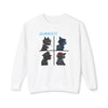Printify unisex eco-friendly sweatshirt with graphic GORIKATZ cat designs in four quadrants on white fabric