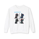 Printify unisex eco-friendly sweatshirt with graphic GORIKATZ cat designs in four quadrants on white fabric