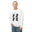 Printify unisex eco-friendly sweatshirt with graphic cat design worn by male model