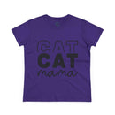 Printify purple womens T shirt with black CAT CAT mama graphic eco-friendly cat mom shirt made of soft cotton blend