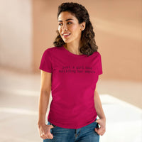 Printify eco-friendly girl boss shirt magenta womens tee with slogan just a girl boss building her empire
