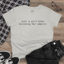 Light heather gray tee reading just a girl boss building her empire paired with jeans eco-friendly girl boss shirt