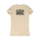 Printify beige fitted back view tee with black Camping Mode heart graphic eco-friendly camping t-shirt for women