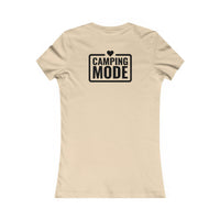Printify beige fitted back view tee with black Camping Mode heart graphic eco-friendly camping t-shirt for women