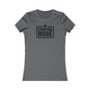 Printify gray fitted crewneck tee with black Camping Mode print and heart eco-friendly camping t-shirt for women