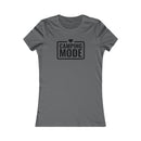Printify gray fitted crewneck tee with black Camping Mode print and heart eco-friendly camping t-shirt for women