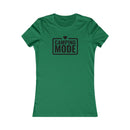 Printify green womens t shirt with CAMPING MODE black print and heart graphic eco-friendly camping t-shirt for women
