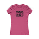 Printify pink fitted short sleeve tee with Camping Mode heart graphic eco-friendly camping t-shirt for women