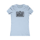 eco-friendly camping t-shirt for women light blue fitted tee with black CAMPING MODE print and heart