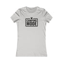 eco-friendly camping t-shirt for women white fitted tee with Camping Mode black print and heart icon