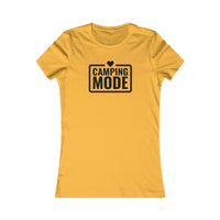 Printify yellow fitted t shirt with Camping Mode heart logo eco-friendly camping t-shirt for women soft breathable cotton blend