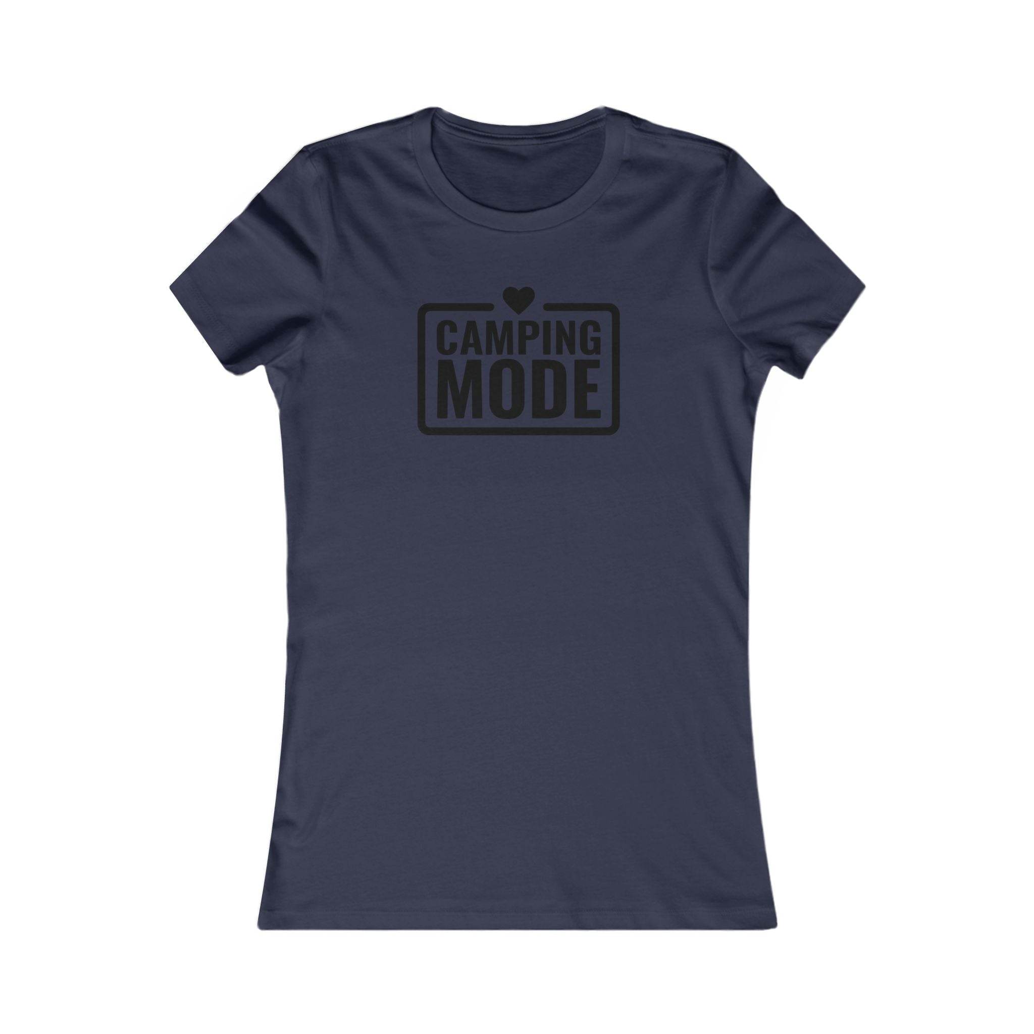 Printify navy womens t shirt with Camping Mode heart graphic eco-friendly camping t-shirt for women