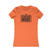 Printify orange fitted womens tee with Camping Mode heart print soft fabric eco-friendly camping t-shirt for women