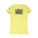 Printify yellow fitted tee with black CAMPING MODE back print and heart eco-friendly camping t-shirt for women