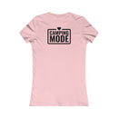 Printify pink women's tee back view with Camping Mode black logo heart graphic eco-friendly camping t-shirt for women