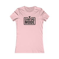 Printify pink fitted tee with CAMPING MODE heart graphic eco-friendly camping t-shirt for women