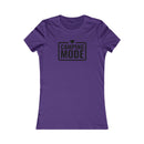 Printify purple fitted tee with Camping Mode graphic and heart crew neck eco-friendly camping t-shirt for women