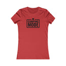 Printify fitted red tee with black Camping Mode print and heart eco-friendly camping t-shirt for women