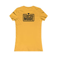 Printify yellow fitted womens t shirt back with black Camping Mode graphic and heart eco-friendly camping t-shirt for women