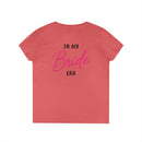 Printify coral pink back view eco-friendly bride t-shirt with In My Bride Era script design for bachelorette events