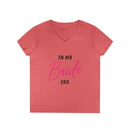 Printify coral v neck womens tee with In my Bride Era print ideal eco-friendly bride t-shirt for bachelorette parties