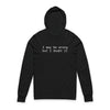 Printify black eco-friendly unisex hooded long sleeve tee with white I may be wrong but I doubt it print