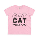 Printify pink cotton T shirt with bold black CAT CAT mama graphic for cat lovers eco-friendly cat mom shirt