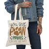 Printify eco-friendly paw print tote bag featuring You Left Paw Prints On My Heart design held by person