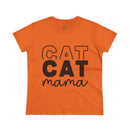 Printify eco-friendly cat mom shirt orange tee with stacked bold black CAT graphic and cursive mama text