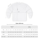 White Gildan 2400 long sleeves size chart showing width length sleeve measurements for eco-friendly pet lover apparel