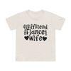 Cream Printify tshirt with black Girlfriend Fiance Wife text and heart motifs eco-friendly women's relationship tee