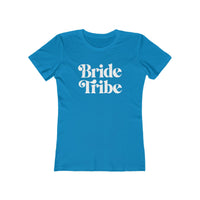 Printify eco-friendly bride tribe shirt turquoise womens fitted tee with white retro Bride Tribe print