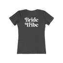 Printify charcoal fitted t shirt with white Bride Tribe back print eco-friendly bride tribe shirt ideal for bachelorette