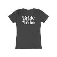 Printify charcoal fitted t shirt with white Bride Tribe back print eco-friendly bride tribe shirt ideal for bachelorette