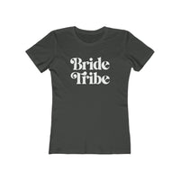 Dark gray fitted eco-friendly bride tribe shirt with white retro Bride Tribe print for bachelorette party