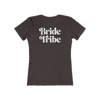 Printify eco-friendly bride tribe shirt charcoal fitted womens tee with white Bride Tribe back print