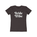Printify dark fitted womens t shirt with white retro Bride Tribe print eco-friendly bride tribe shirt for bachelorette