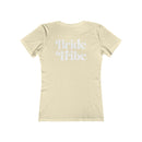 Printify fitted beige t shirt with white retro Bride Tribe print on back eco-friendly bride tribe shirt for bachelorette