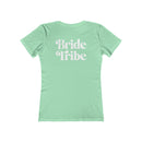 Printify mint green women T shirt back with white retro Bride Tribe print eco-friendly bride tribe shirt for bachelorette