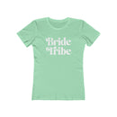 Mint green fitted tee with white retro Bride Tribe print eco-friendly bride tribe shirt for bachelorette parties